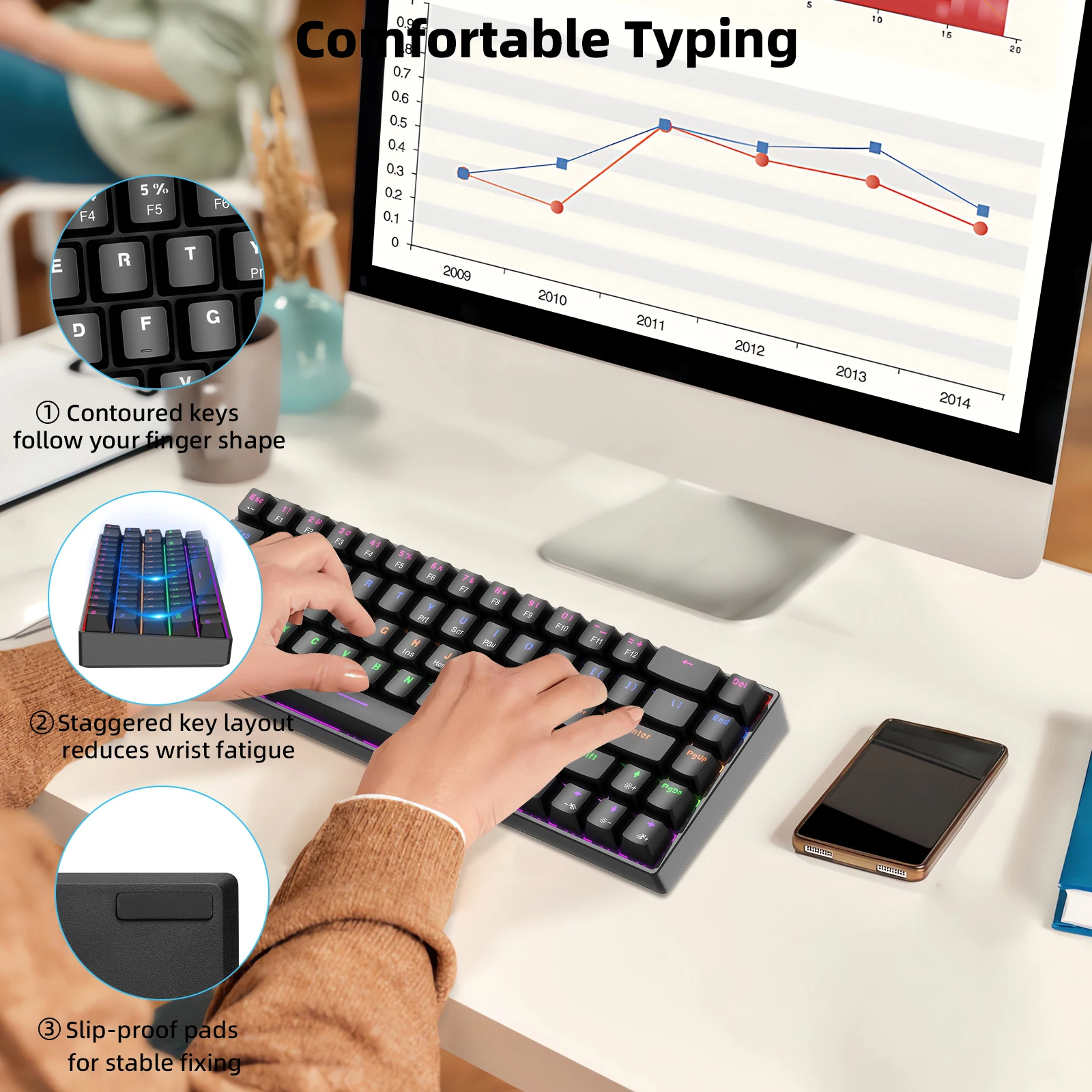 Teclado Mecânico Compacto Goojodoq RGB 68 Teclas - Imagem 14