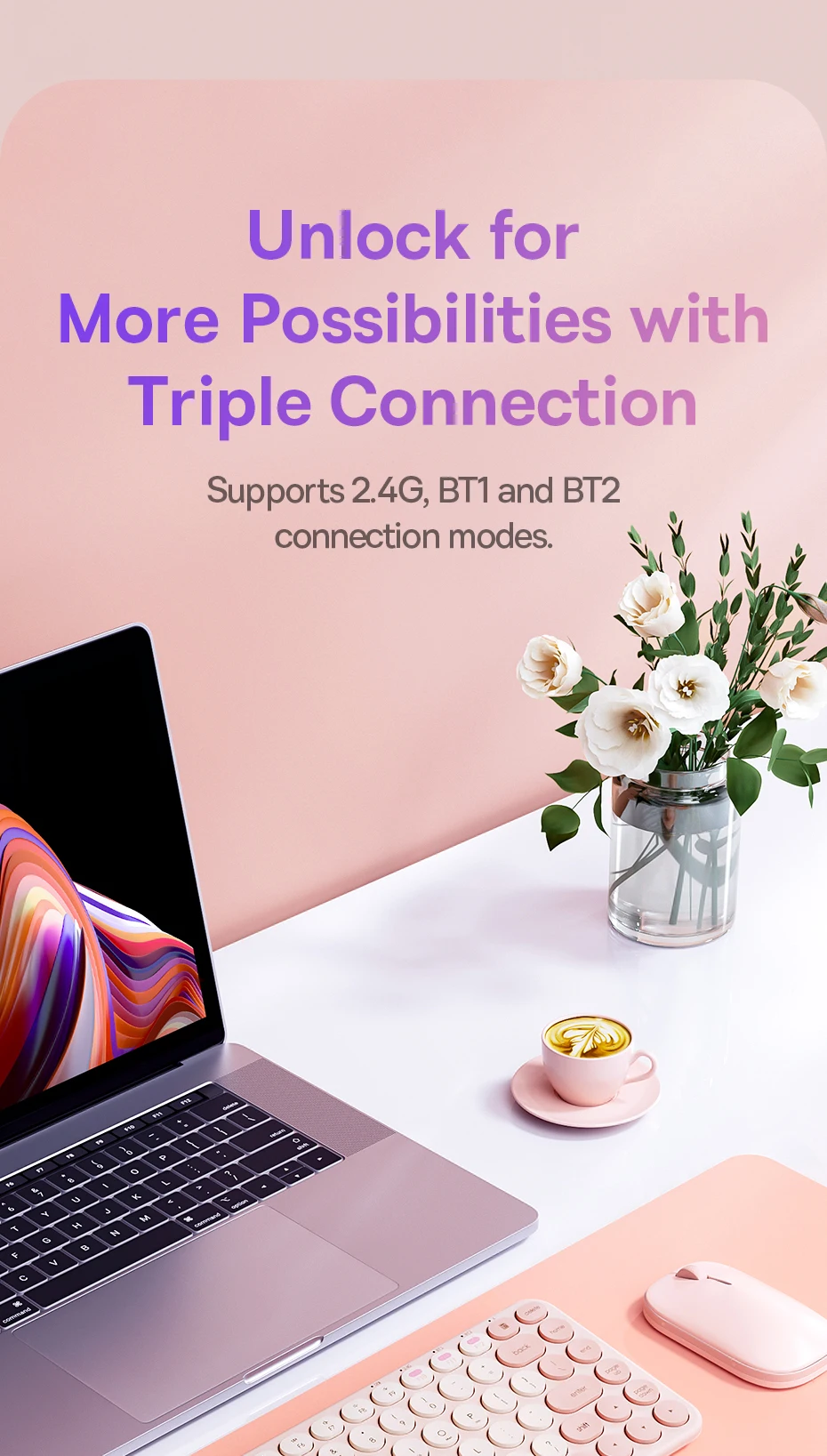 Teclado Sem Fio Bluetooth K01A Rosa - Imagem 10