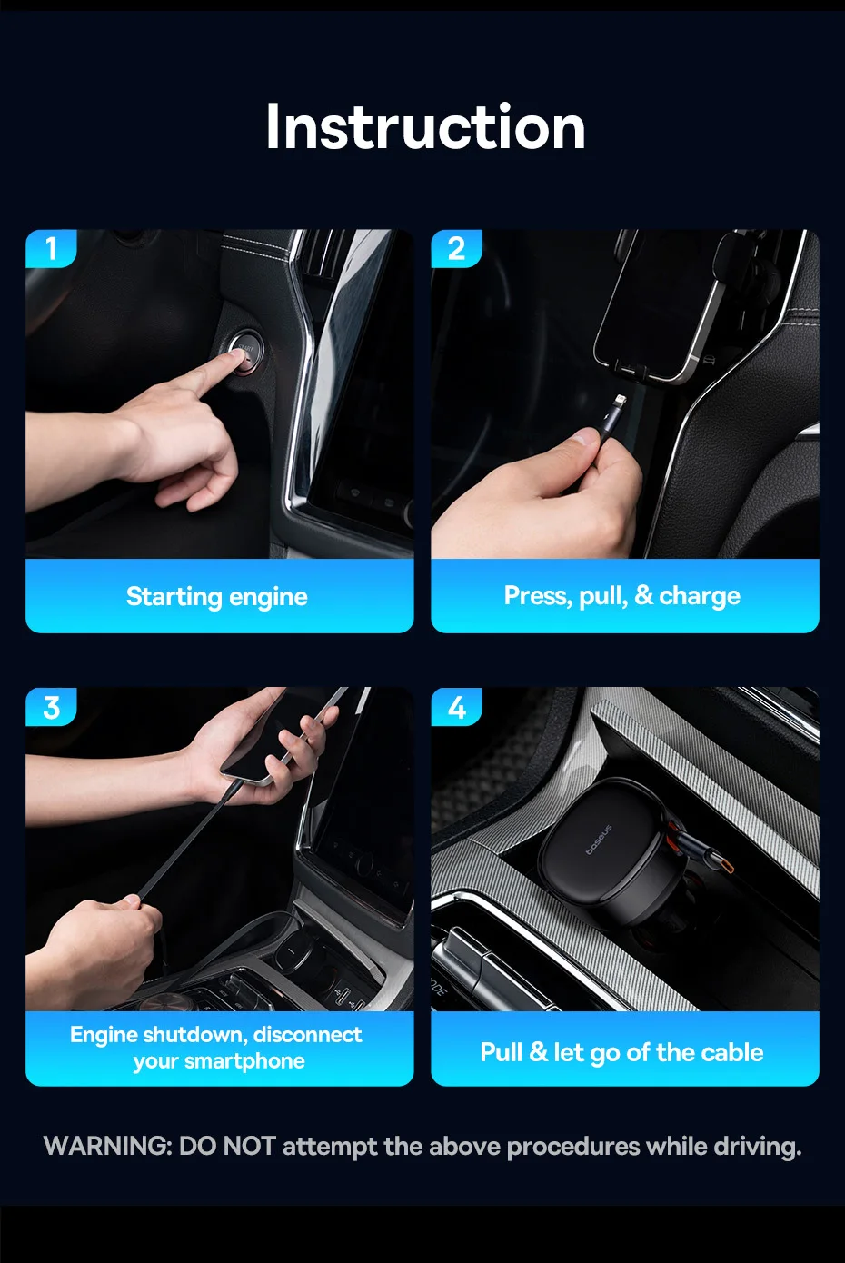 Carregador Veicular 60W 3 em 1 com Cabo Retrátil - Imagem 22