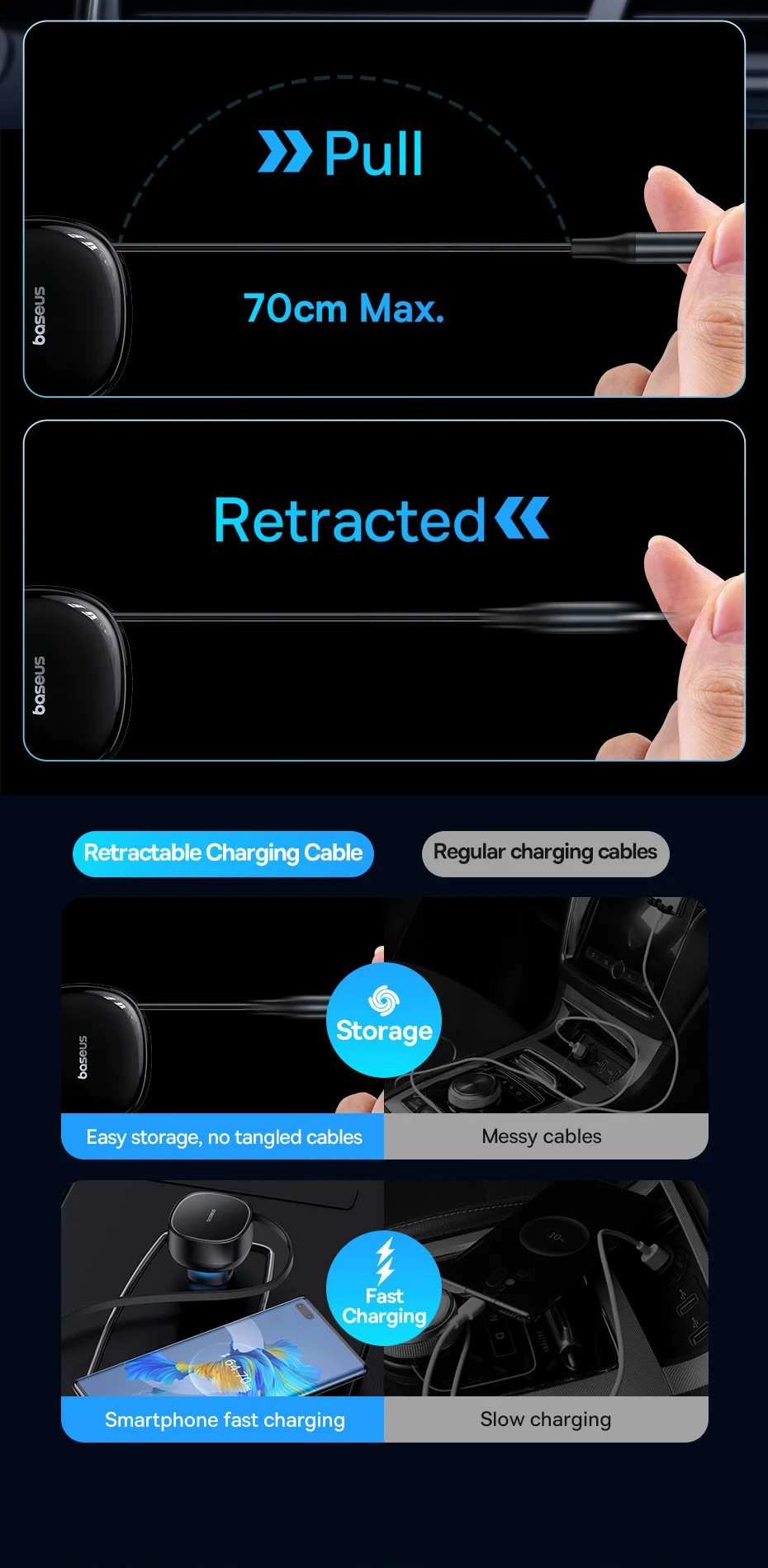 Carregador Veicular 60W 3 em 1 com Cabo Retrátil - Imagem 11