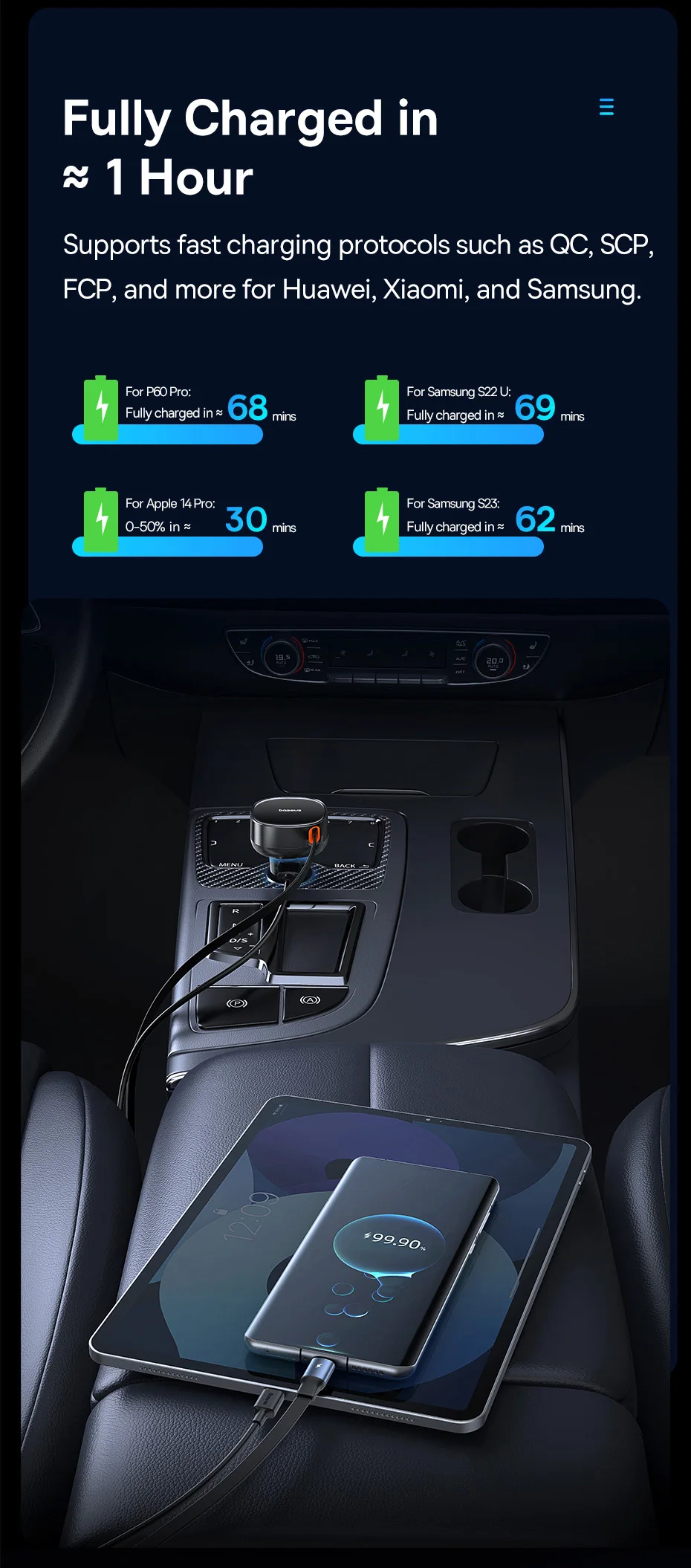 Carregador Veicular 60W 3 em 1 com Cabo Retrátil - Imagem 16