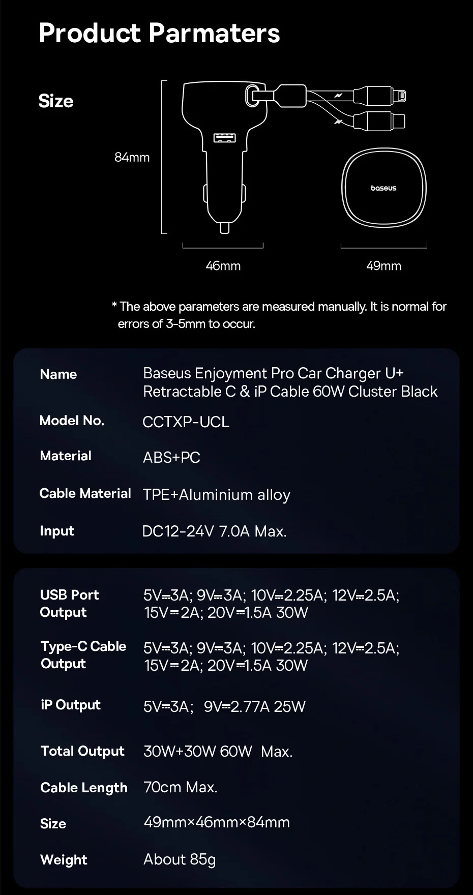 Carregador Veicular 60W 3 em 1 com Cabo Retrátil - Imagem 30
