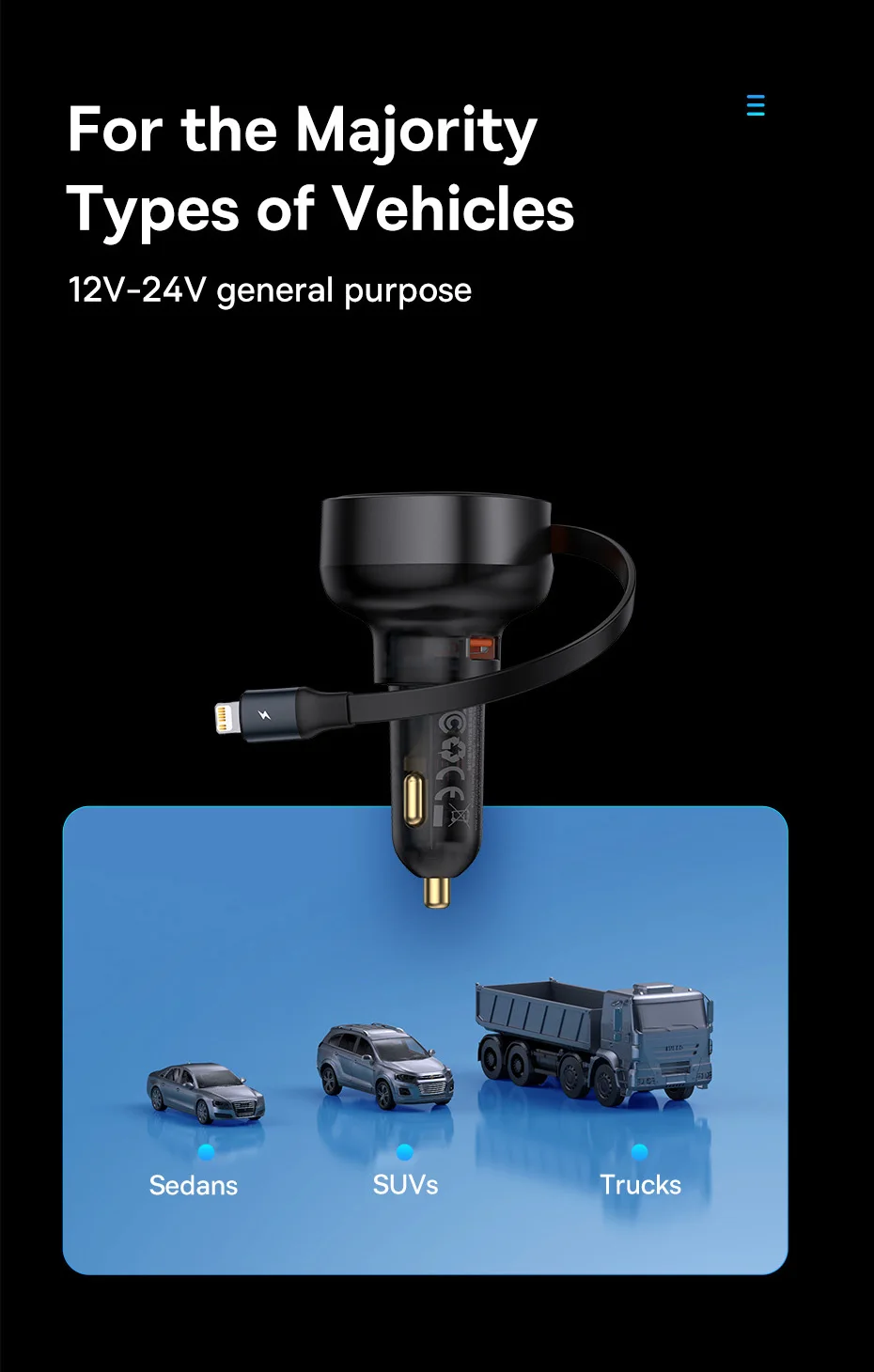 Carregador Veicular 60W 3 em 1 com Cabo Retrátil - Imagem 21