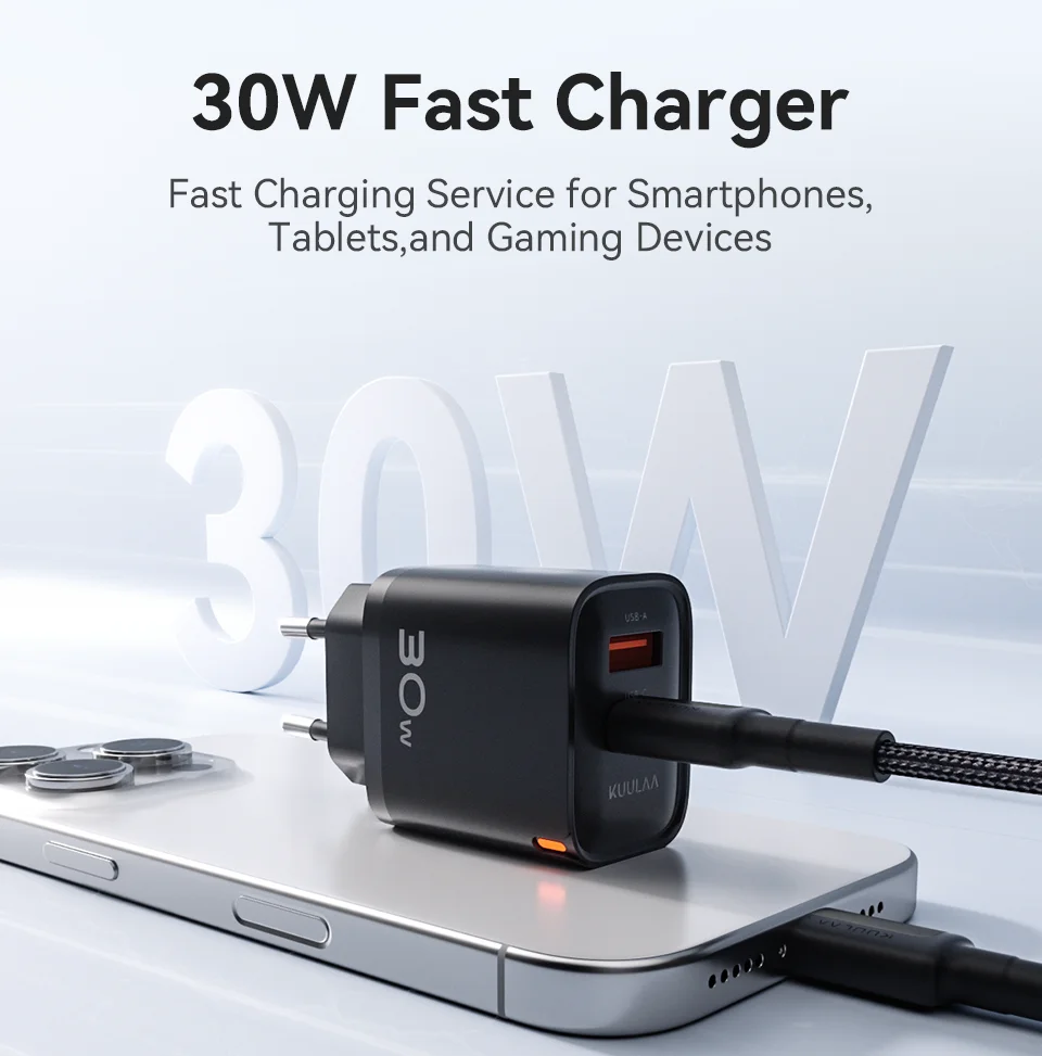Carregador Kuulaa GaN 30W Fast Charge com USB-A e USB-C - Imagem 9