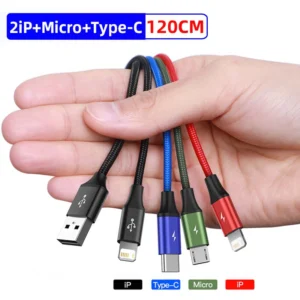 Cabo USB Baseus 4 em 1 Colorido 3.5A - Conector iPhone Duplo