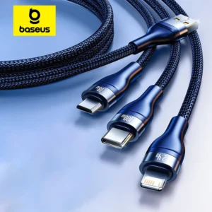 Cabo USB 100W 3 em 1 Tipo C Micro USB e Lightning