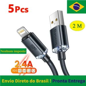 Kit 5 Cabos USB 2.4A para iPhone Design Translúcido 2m