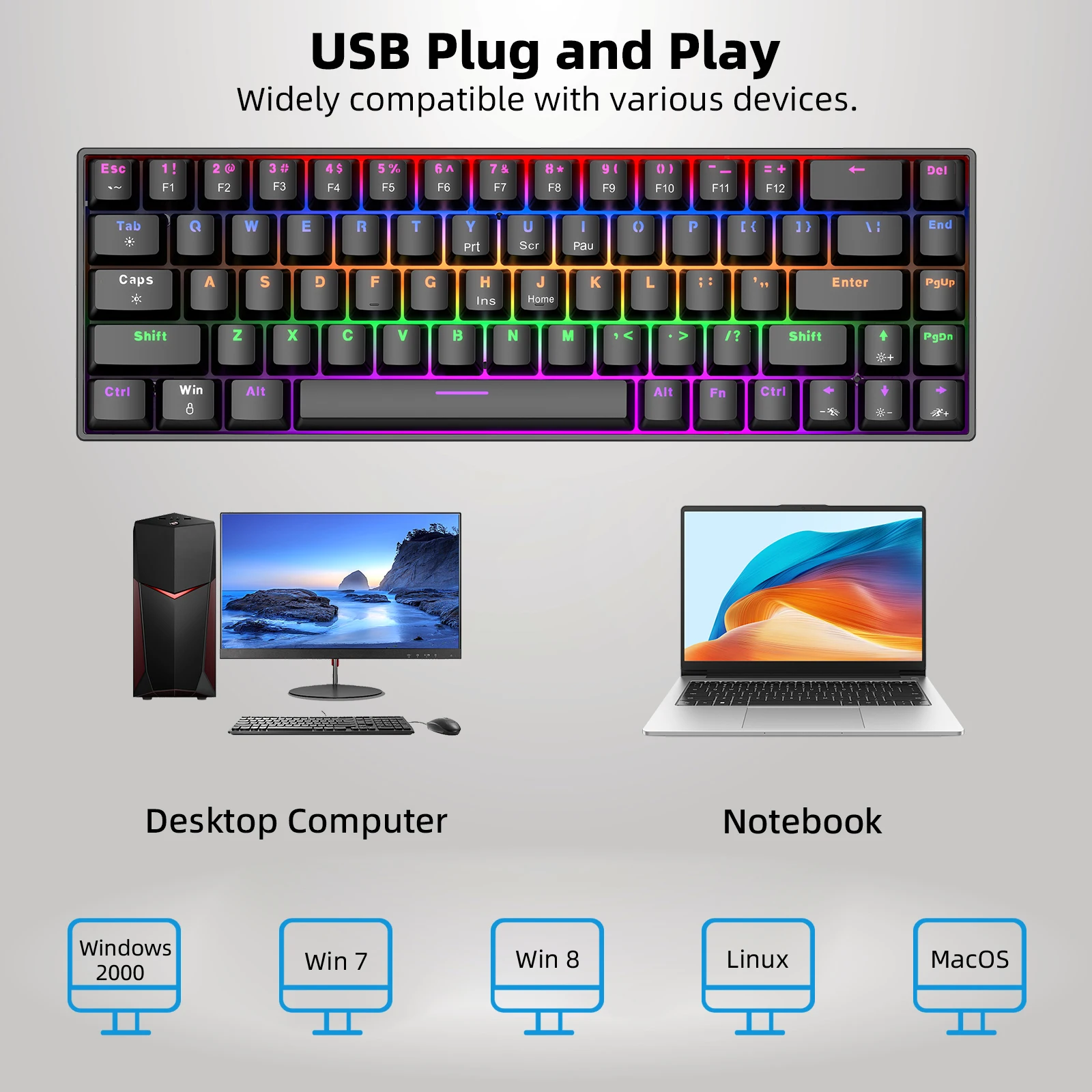 Teclado Mecânico Compacto Goojodoq RGB 68 Teclas - Imagem 18