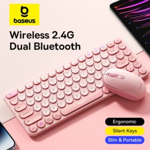 Kit Teclado e Mouse Sem Fio Bluetooth K01A Rosa