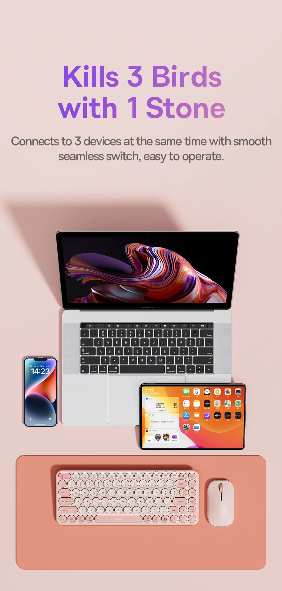 Teclado Sem Fio Bluetooth K01A Rosa - Imagem 9