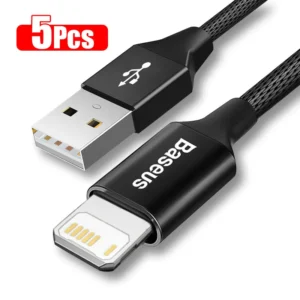 Kit Baseus 5 Cabos USB para iPhone 2.4A - Preto