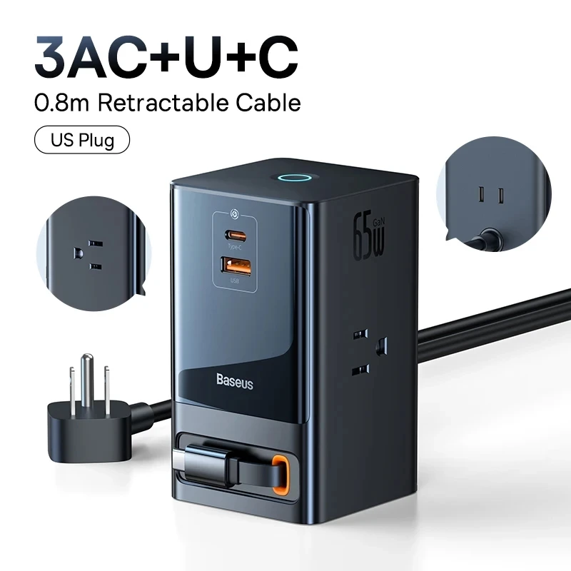 Estação de Carregamento 65W 6 em 1 com Controle Digital - Plugue US 110V