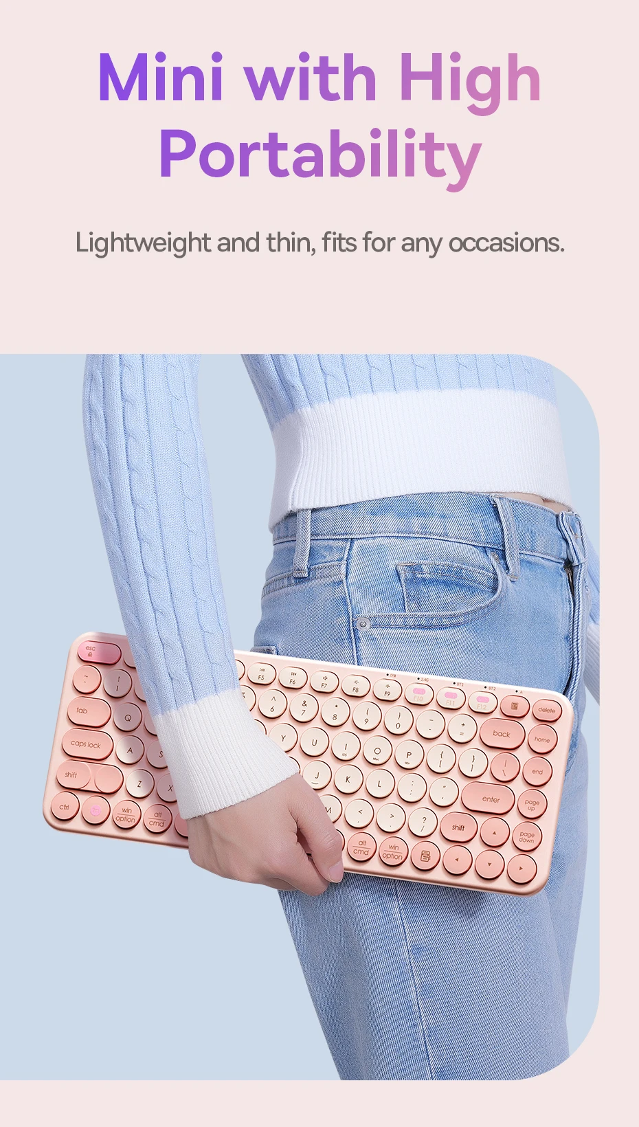 Teclado Sem Fio Bluetooth K01A Rosa - Imagem 12