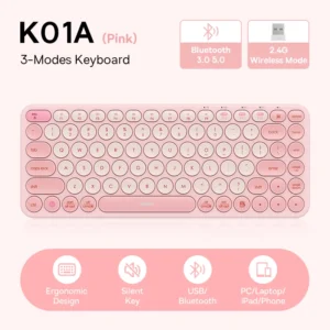 Teclado Sem Fio Bluetooth K01A Rosa - Rosa