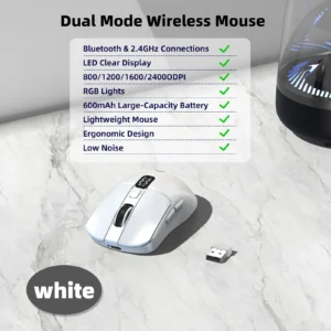 Mouse Sem Fio Goojodoq GM001 Bluetooth & 2.4Ghz - Branco