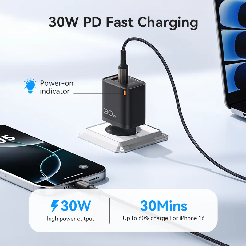 Carregador Kuulaa GaN 30W Fast Charge com USB-A e USB-C - Imagem 2