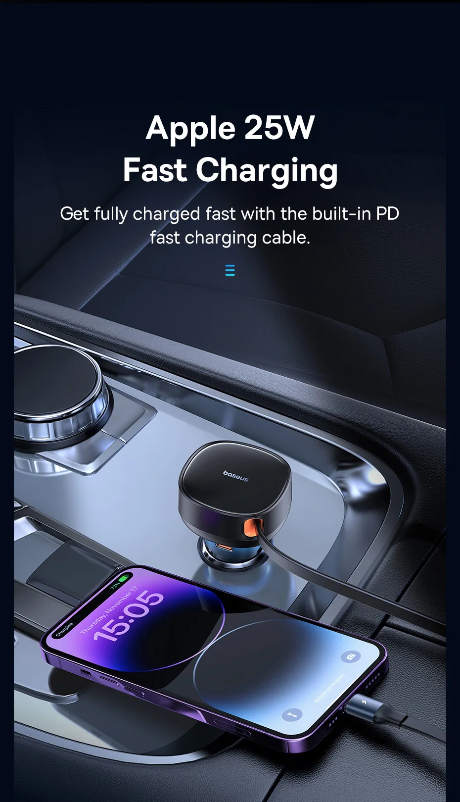 Carregador Veicular 60W 3 em 1 com Cabo Retrátil - Imagem 14