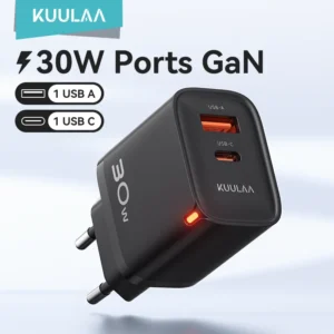 Carregador Kuulaa GaN 30W Fast Charge com USB-A e USB-C