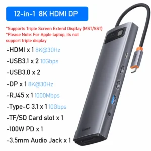 Hub USB C Baseus 12 em 1 - 12 em 1 8K HD DP