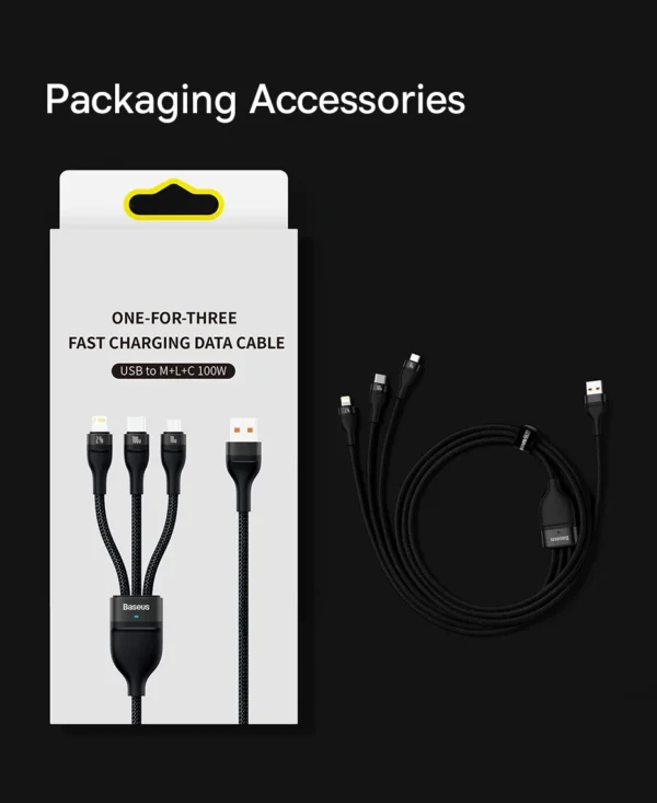 Cabo USB 100W 3 em 1 Tipo C Micro USB e Lightning - Imagem 26