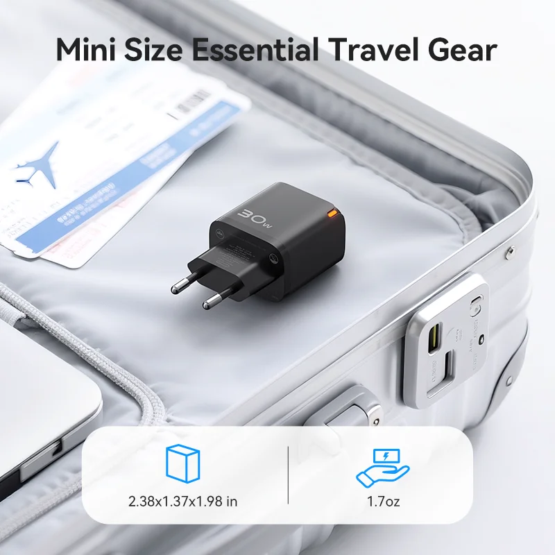 Carregador Kuulaa GaN 30W Fast Charge com USB-A e USB-C - Imagem 3