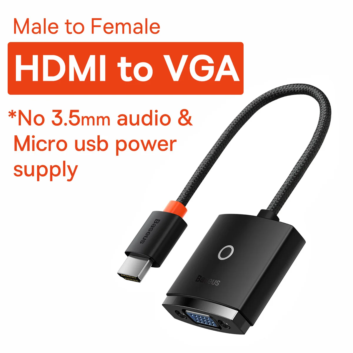 Adaptador vídeo HDMI para VGA - Tipo e cor: Sem porta de áudio 3.5 mm Preto