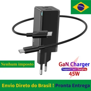 Carregador 45W GaN2 USB e Tipo C com cabo 60W