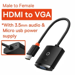Adaptador vídeo HDMI para VGA - Tipo e cor: Com porta de áudio 3.5mm Preto