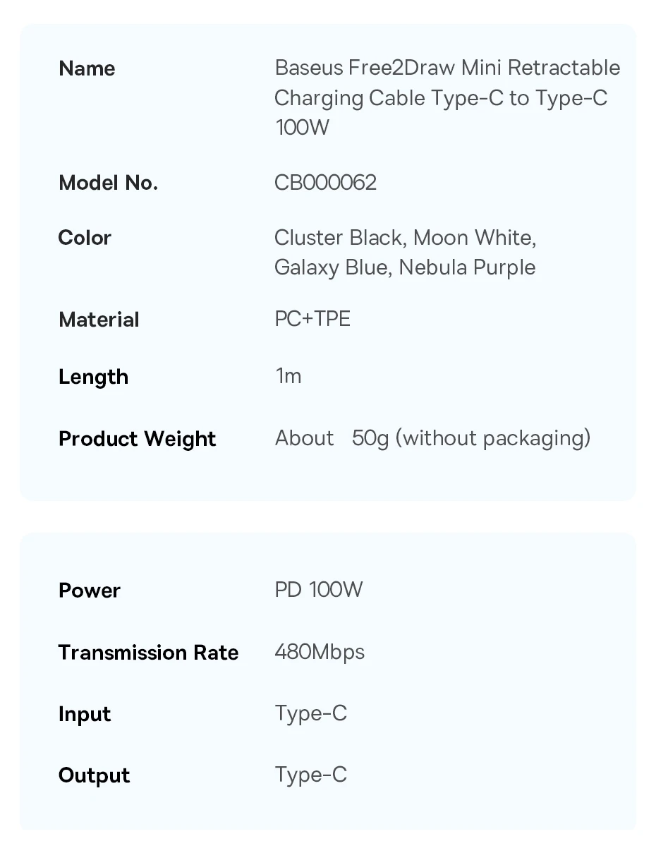 Kit 2 Cabos Retráteis USB C 100W Free2Draw Carregamento Rápido - Imagem 24