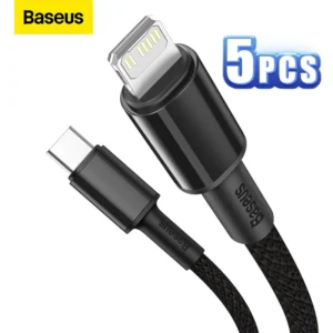 Kit 5 Cabos USB C Lightning PD 20W Carregamento Rápido