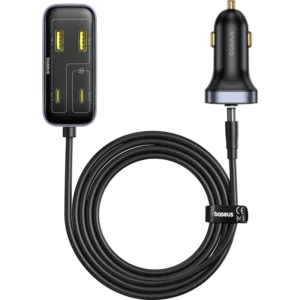 Carregador Veicular 110W com Cabo Extensor 6 Portas - Preto