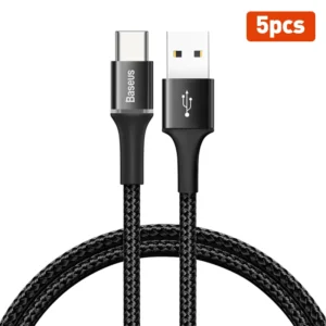 Kit Baseus 5 Cabos USB Tipo C 3A LED Colorido - Preto