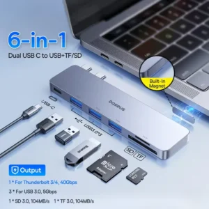Hub Baseus UltraJoy Mini & Compacto Duplo USB C - USB 6 em 1 com SD TF