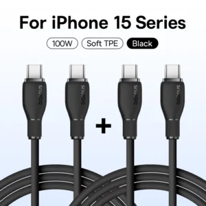 Kit Baseus 2 Cabos USB C 100W 6A Ultra Rápido de Sílica Líquida - Preto