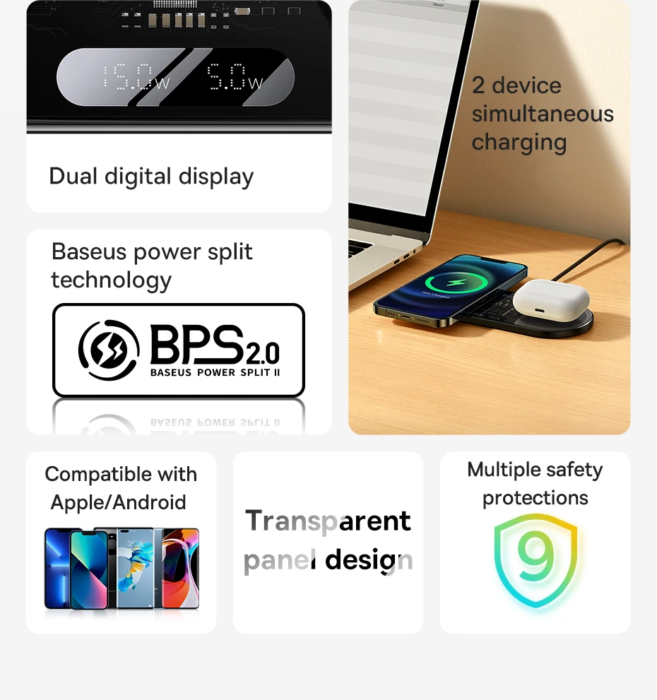 Carregador Magnético 2 em 1 Qi 20W com Display - Imagem 8