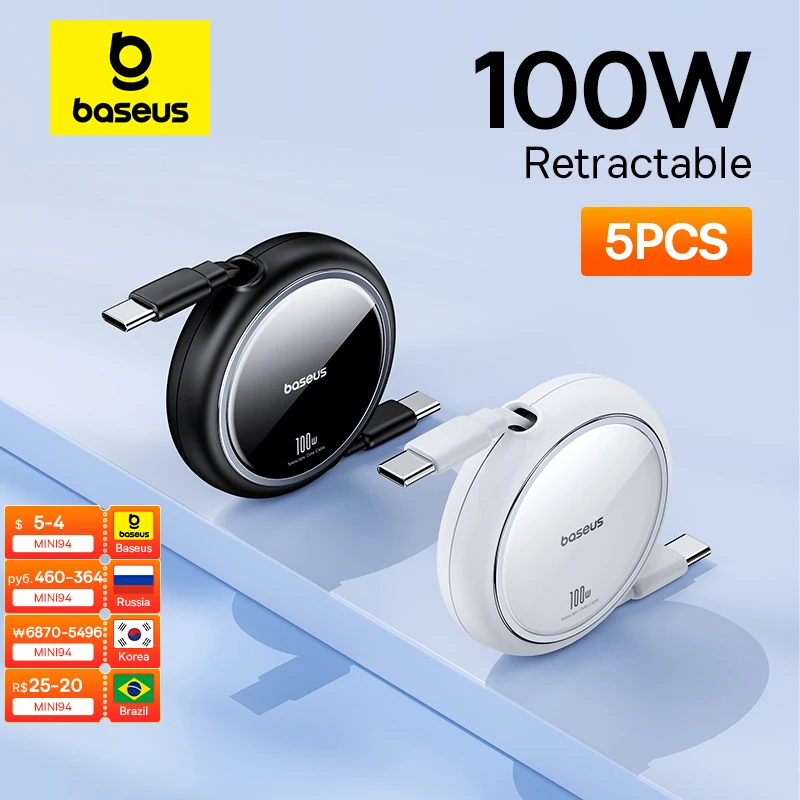 Kit 2 Cabos Retráteis USB C 100W Free2Draw Carregamento Rápido