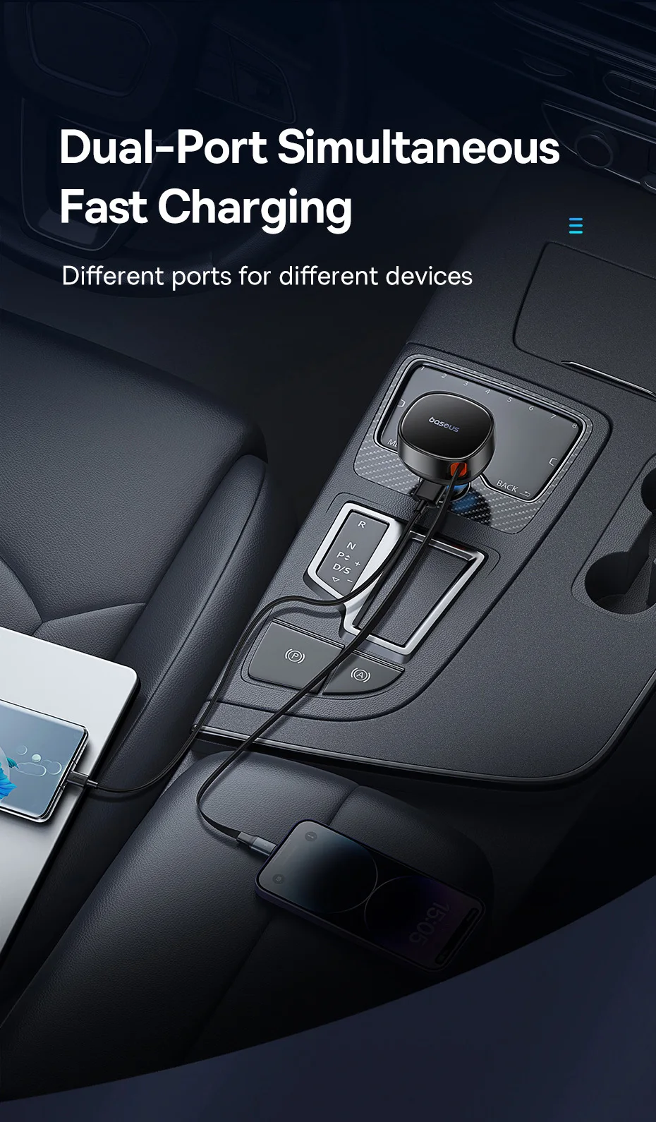 Carregador Veicular 60W 3 em 1 com Cabo Retrátil - Imagem 12