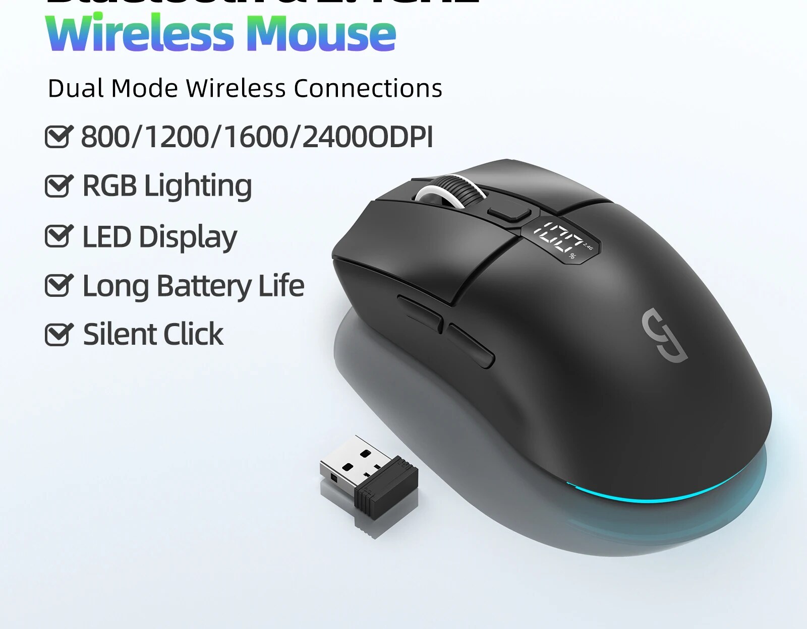 Conexão em 3 Aparelhos – Mouse Sem Fio Goojodoq GM001 Bluetooth & 2.4Ghz