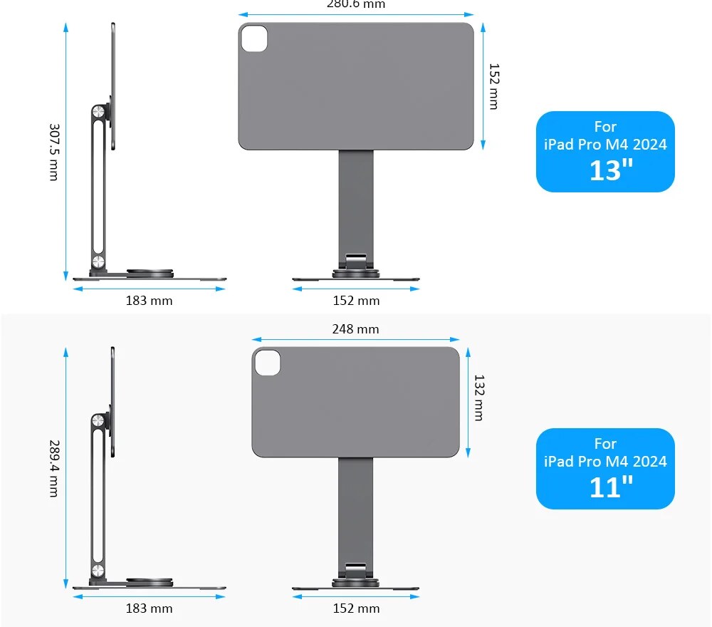 Medidas – Suporte Magnético para iPad M4 com Base de Carregamento IPC20S