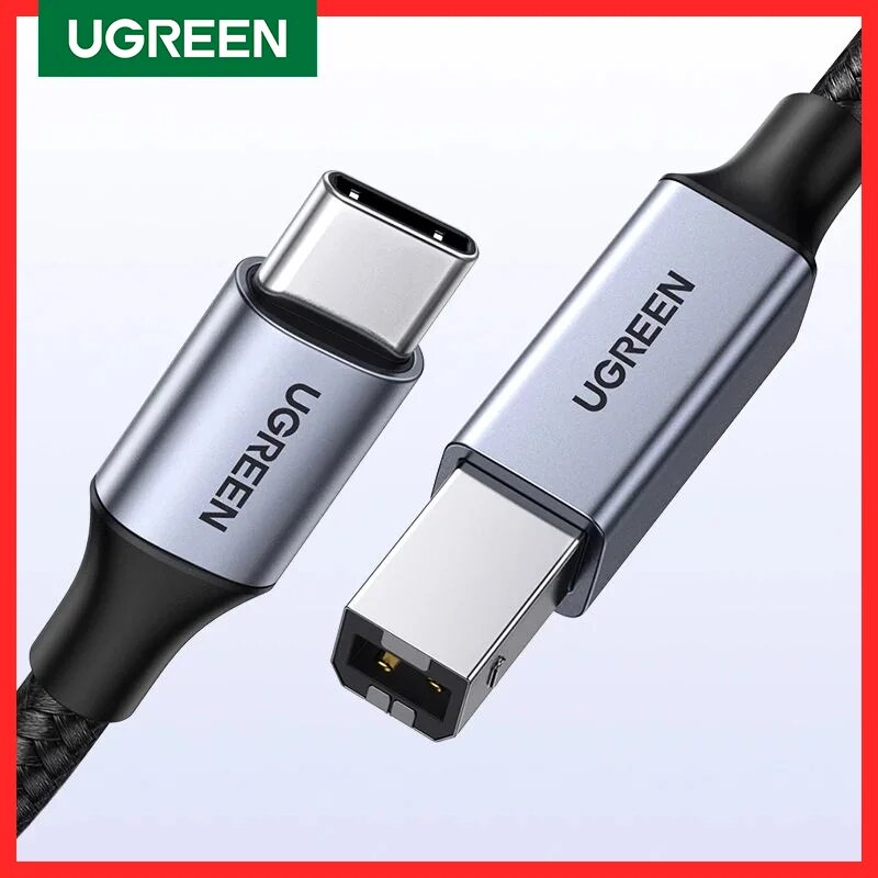 Malha de Nylon e Conector Fino – Cabo Ugreen USB C para Impressora