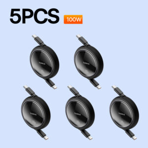 Kit Baseus 5 Cabos Retráteis USB C 100W Free2Draw Carregamento Rápido - Preto