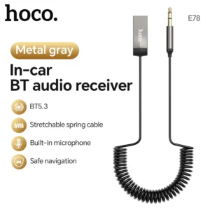 HOCO E78 Receptor Bluetooth para Carro – AUX 3.5mm - Preto