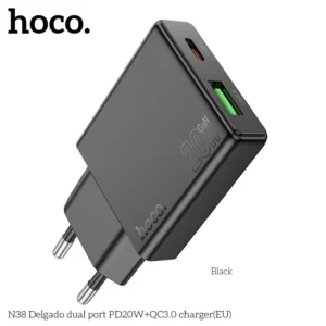 Carregador Hoco N38 20W PD + QC3.0 com Dupla Porta (USB-C + USB-A) - Preto