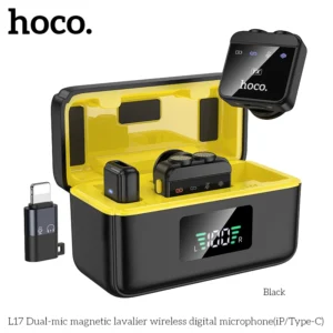 Microfone de Lapela HOCO L17 Sem Fio Magnético – Duplo Microfone