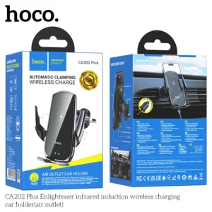 Suporte Veicular HOCO CA202 com Carregamento Sem Fio e Fechamento Automático - Preto