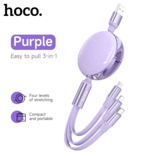 Cabo Retrátil de Carregamento 3 em 1 HOCO X78 - Lavanda
