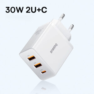 Carregador Baseus 30W USB QC3.0 PD3.0 Tipo C 3 Portas - Plugue Brasil - Branco
