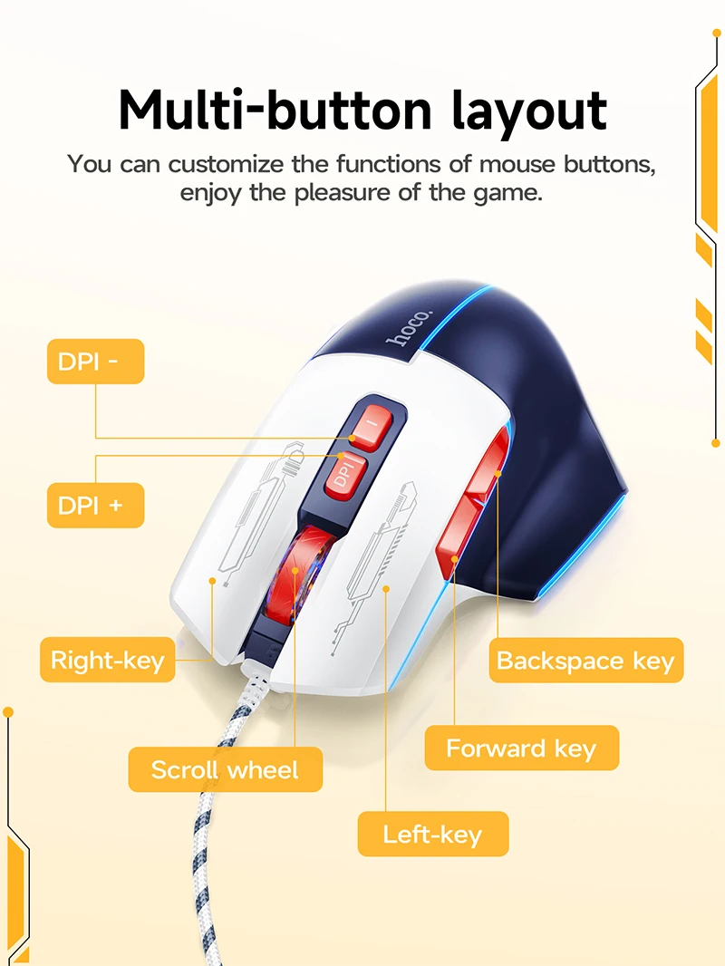 HOCO GM31 Mouse Gamer com Fio 3600 DPI com 7 Botões e LED - Imagem 9