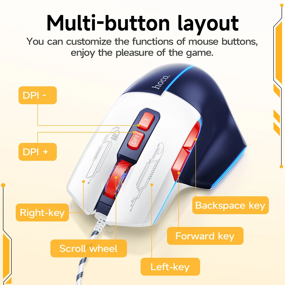 HOCO GM31 Mouse Gamer com Fio 3600 DPI com 7 Botões e LED - Imagem 3