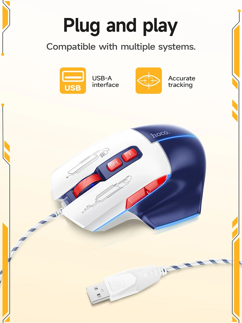 HOCO GM31 Mouse Gamer com Fio 3600 DPI com 7 Botões e LED - Imagem 12